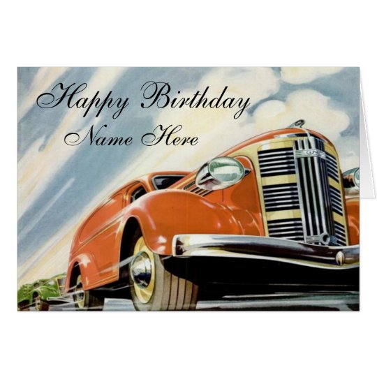 Art Deco 1930's Red Motor Birthday Card Template