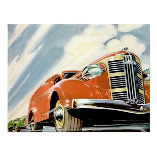 Image of Art Deco 1930's Red Motor Postcard