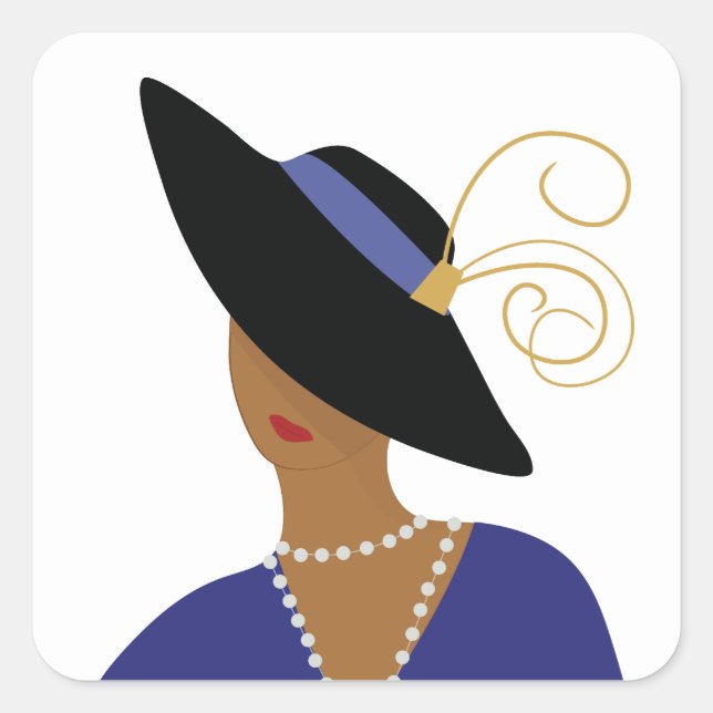 Art Deco 1930s Woman in Broad Black Hat Square Sticker (Front)