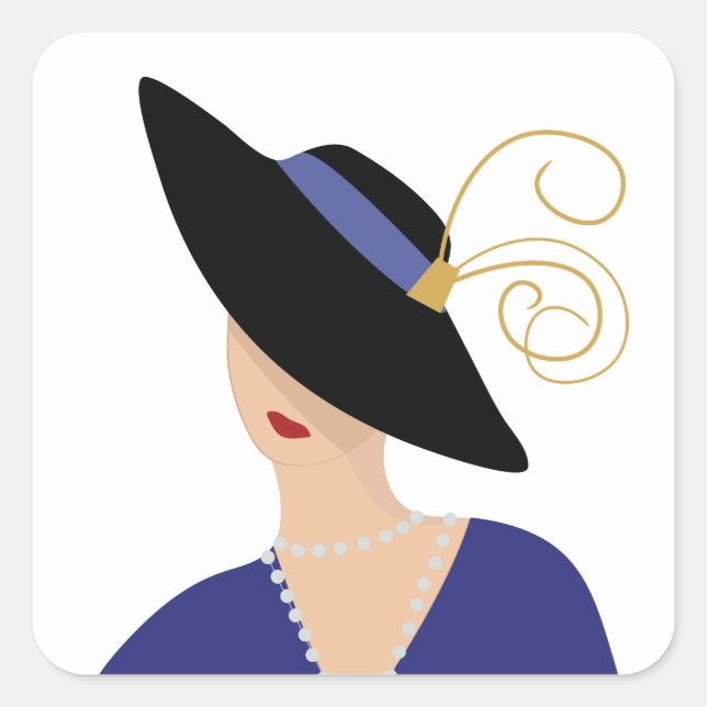 Art Deco 1930s Woman in Broad Black Hat Square Sticker (Front)