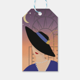 Art Deco 1930s Woman in Hat with Chrysler Building Gift Tags