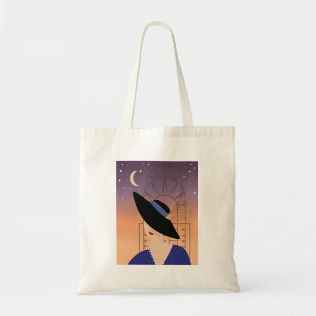 Art Deco 1930s Woman in Hat with Chrysler Building Tote Bag (Front)