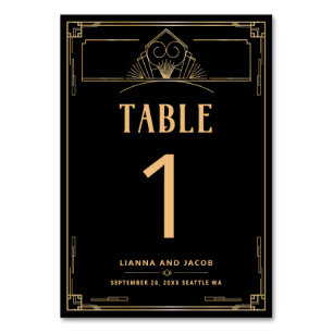 Art Deco 20s Black and Gold Wedding Table Number