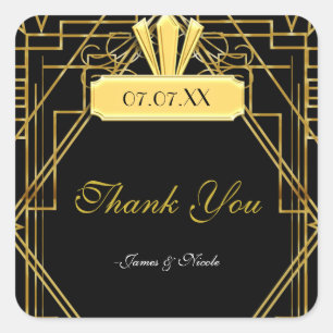 Art Deco 20's Gold & Black Gatsby Favour Sticker