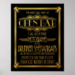 Art Deco 20's style OPEN BAR Poster