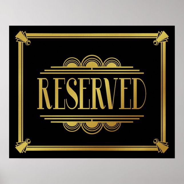 Art Deco 20's style "RESERVED sign (Front)