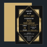 Art Deco 25 years Silver Wedding Anniversary Invitation<br><div class="desc">Back in time to glorious 1920s era glam with this gold and black Art Deco style invitation to your 25th Silver Wedding party. Easily personalise the typography with your details.</div>