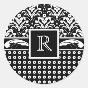 Art Deco 30s Formal Elegance Floral Damask Classic Round Sticker