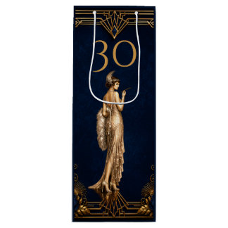 Art Deco 30th flapper girl blue gold Gatsby wine Gift Bag