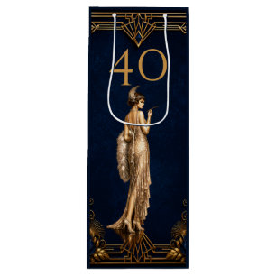 Art Deco 40th flapper girl blue gold Gatsby wine Gift Bag