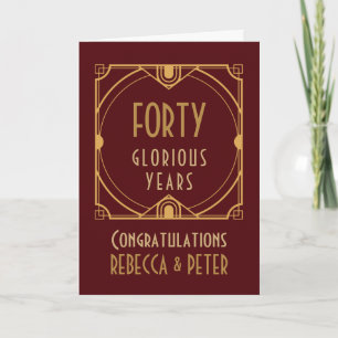 Art Deco 40th Wedding Anniversary Names Ruby Red Card
