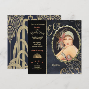 Art Deco 50th Birthday Party 1920's Flapper Girl Invitation