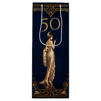 Art Deco 50th flapper girl blue gold Gatsby wine Gift Bag