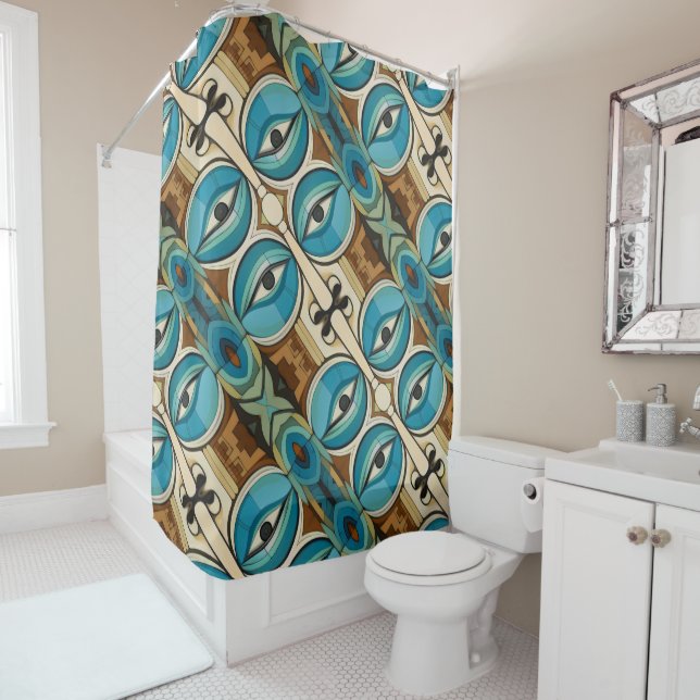 Art Deco Abstract Eyes pattern Shower Curtain (In Situ)