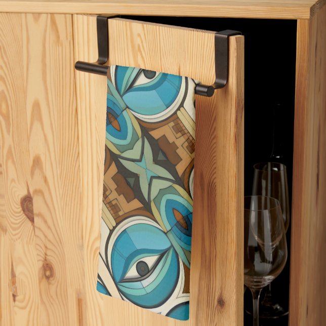 Art Deco Abstract Eyes pattern Tea Towel (Thirds Fold)