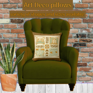 Art Deco Abstract Floral with Sage Green and Gold Cushion