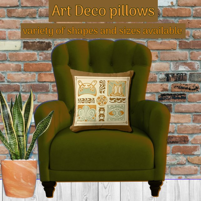 Art Deco Abstract Floral with Sage Green and Gold Cushion (Creator Uploaded)