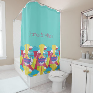 Art Deco Abstract Frieze, Turquoise, your names Shower Curtain