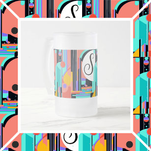 Art Deco Abstract Frosted Glass Beer Mug