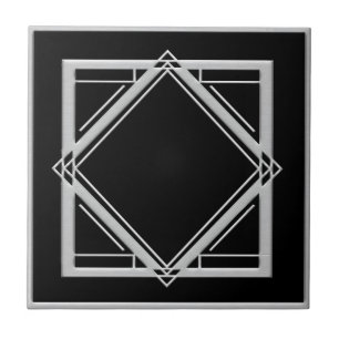 Art Deco Abstract Style Black and Silver Tile