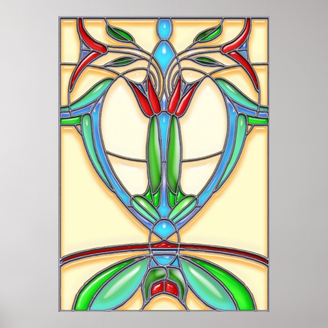 Art Deco Abstract Tulips Poster (Front)