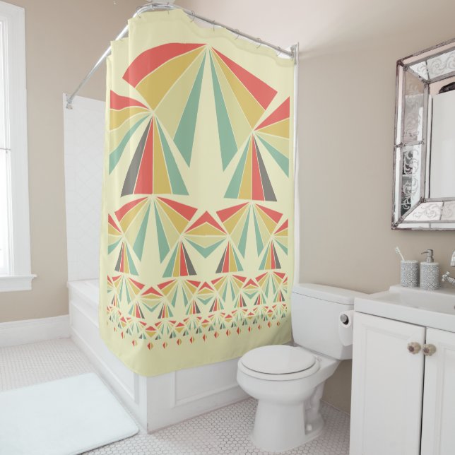 Art Deco Abstract Vintage Pyramids Shower Curtain (In Situ)
