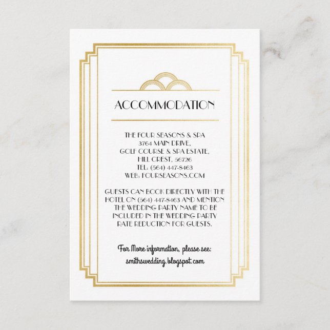 Art Deco Accommodation Wedding Cards Details (Front)