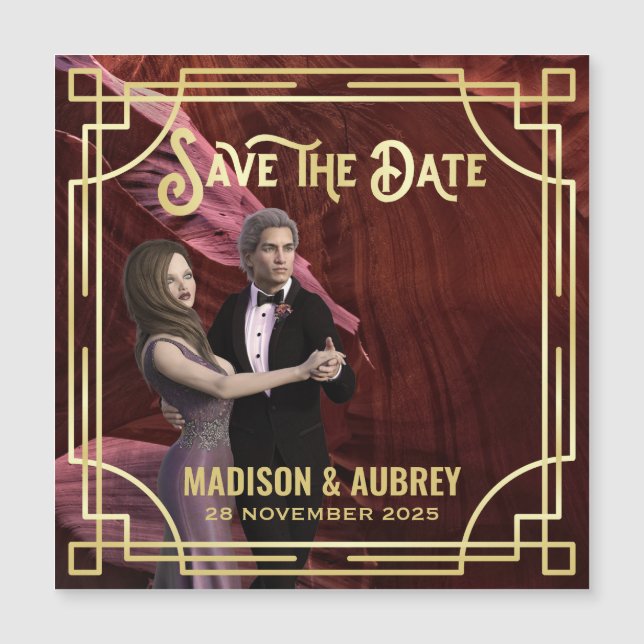 Art Deco Add Your Photo Elegant Gold Save the Date (Front)