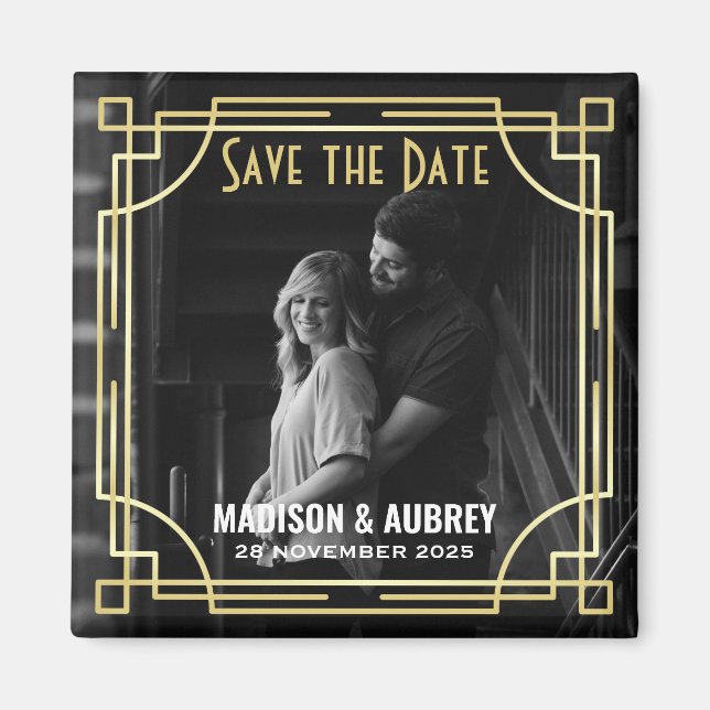 Art Deco Add Your Photo Save the Date Gold Gatsby Magnet (Front)
