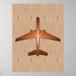 Art Deco Aeroplane, Bronze, Gold and Rust Brown Poster<br><div class="desc">Print in an Art Deco inspired concept of a futuristic plane,  in a striped,  silky gradient of bronze / rust brown,  accented with soft gold,  on a beige and tan,  Deco background</div>
