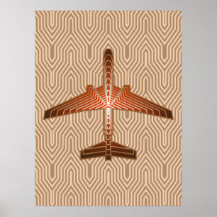 Art Deco Aeroplane, Bronze, Gold and Rust Brown Poster