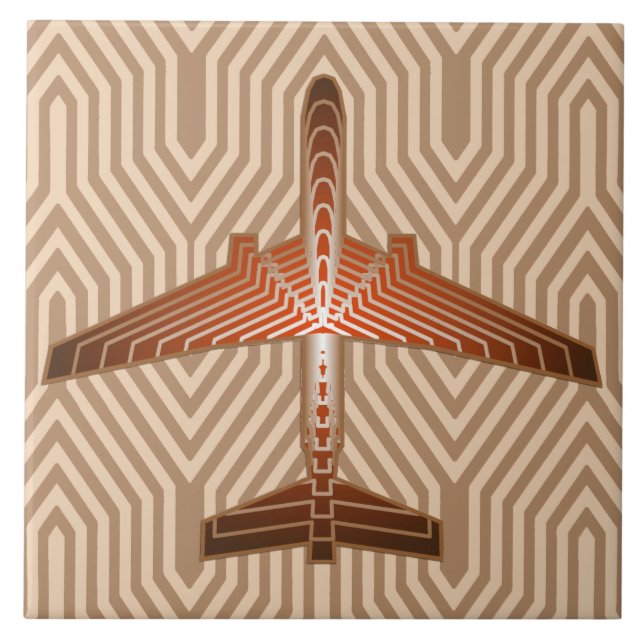 Art Deco Aeroplane, Bronze, Gold and Rust Brown Tile (Front)