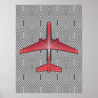 Art Deco Aeroplane, Coral Orange and Silver Grey