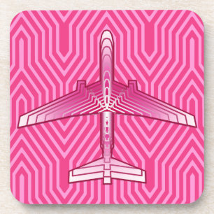 Art Deco Aeroplane, Fuchsia and Pastel Pink Coaster