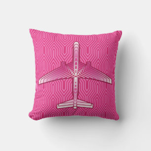 Art Deco Aeroplane, Fuchsia and Pastel Pink Cushion