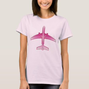 Art Deco Aeroplane, Fuchsia and Pastel Pink T-Shirt