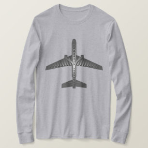 Art Deco Aeroplane, Graphite and Silver Grey T-Shirt