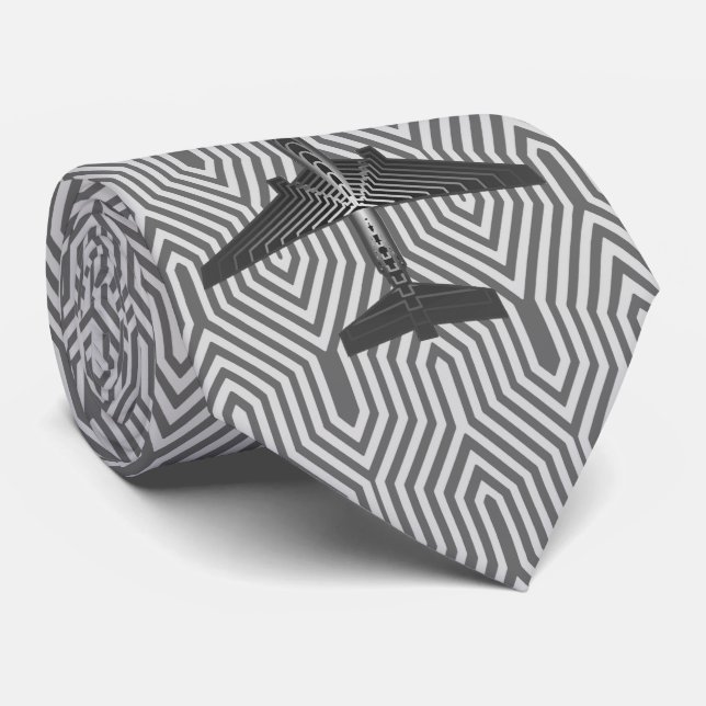 Art Deco Aeroplane, Graphite and Silver Grey Tie (Rolled)