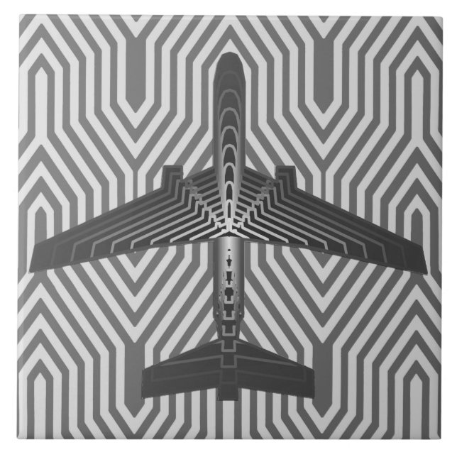 Art Deco Aeroplane, Graphite and Silver Grey Tile (Front)