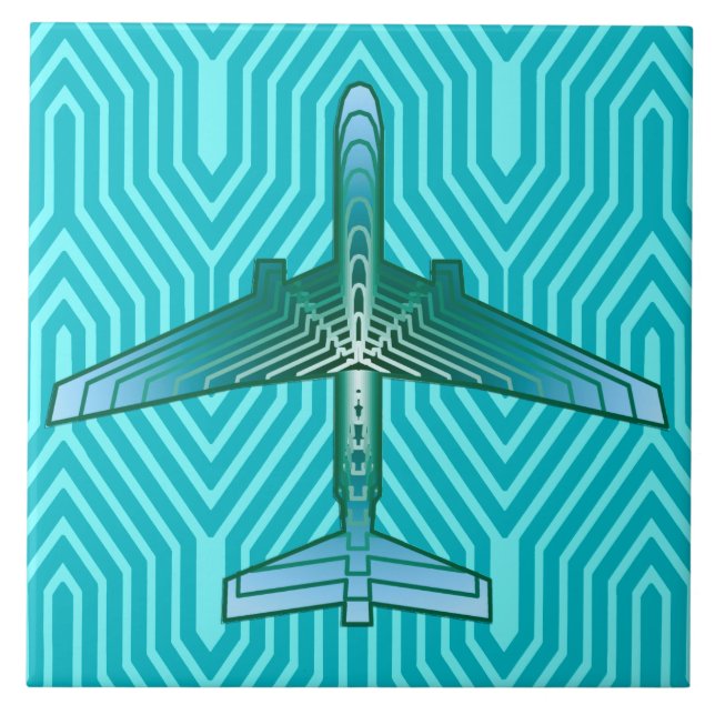 Art Deco Aeroplane, Turquoise, Teal and Aqua Tile (Front)