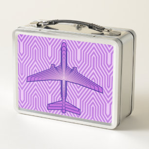 Art Deco Aeroplane, Violet Purple and Lavender Metal Lunch Box