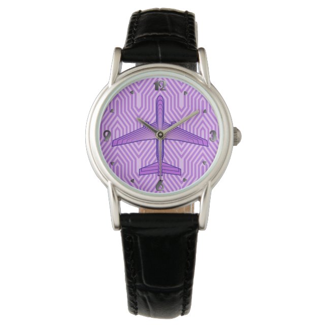 Art Deco Aeroplane, Violet Purple and Lavender Watch (Front)