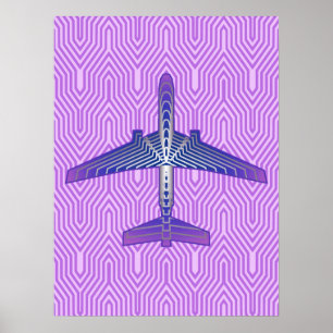 Art Deco Aeroplane, Violet Purple and Silver Grey Poster