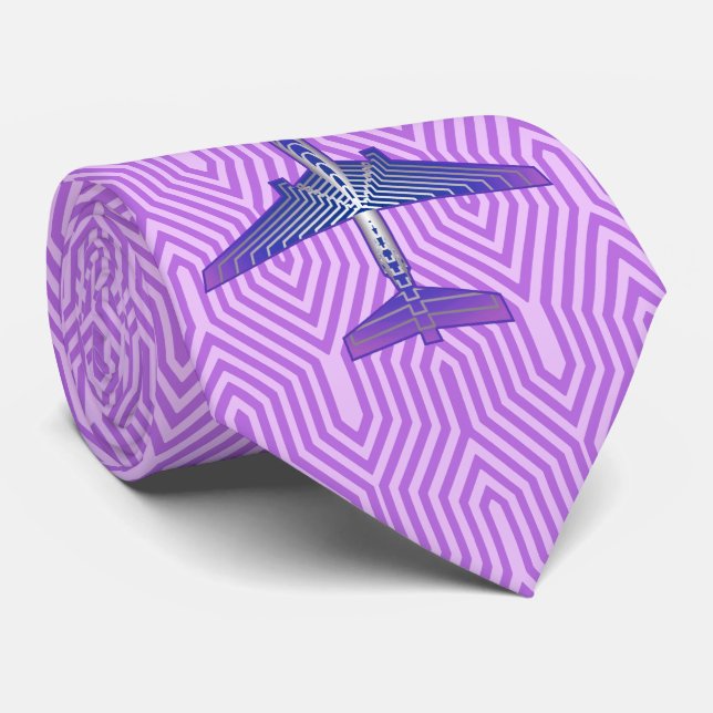 Art Deco Aeroplane, Violet Purple and Silver Grey Tie (Rolled)