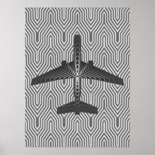 Art Deco Airplane, Graphite and Silver Gray Poster