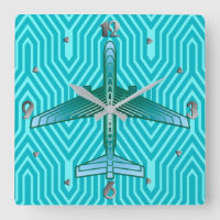 Art Deco Airplane, Turquoise, Teal and Aqua