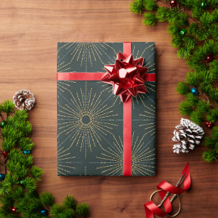 Art Deco Alabere Forest Green Starburst Wrapping Paper