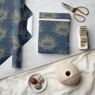 Art Deco Alabere Midnight Blue Crown Arc Wrapping Paper