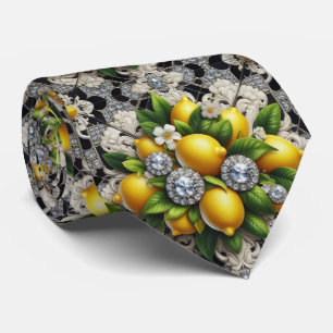 Art Deco Amalfi Lemon Black and White DIamonds Tie