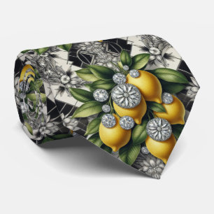 Art Deco Amalfi Lemon Black and White DIamonds Tie